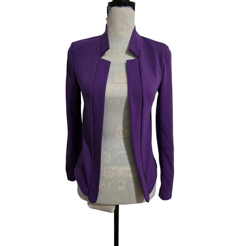 SHEIN Womens Open Front Blazer Purple Notched Collar Slim Fit Jacket Size 2 XS